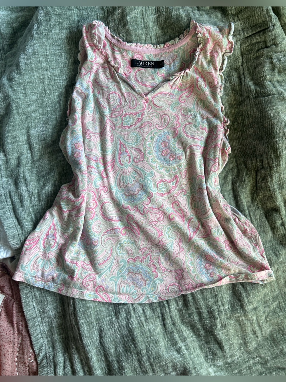 Paisley Sleeveless Top in Pink and Mint